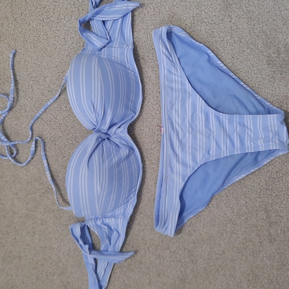 Small blue and white striped bikini